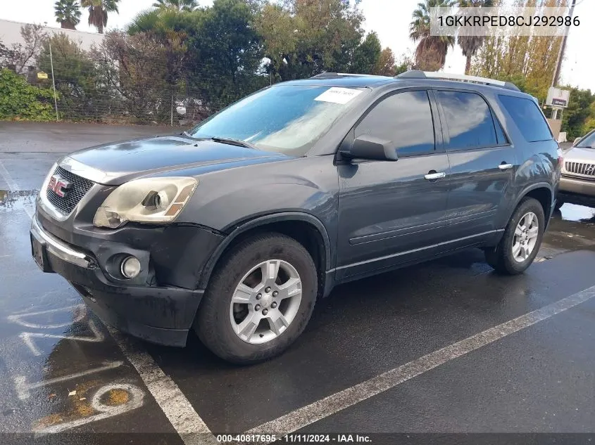 2012 GMC Acadia Sle VIN: 1GKKRPED8CJ292986 Lot: 40817695