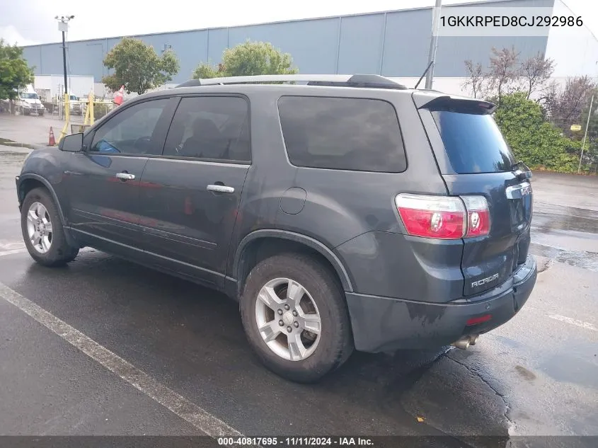 2012 GMC Acadia Sle VIN: 1GKKRPED8CJ292986 Lot: 40817695