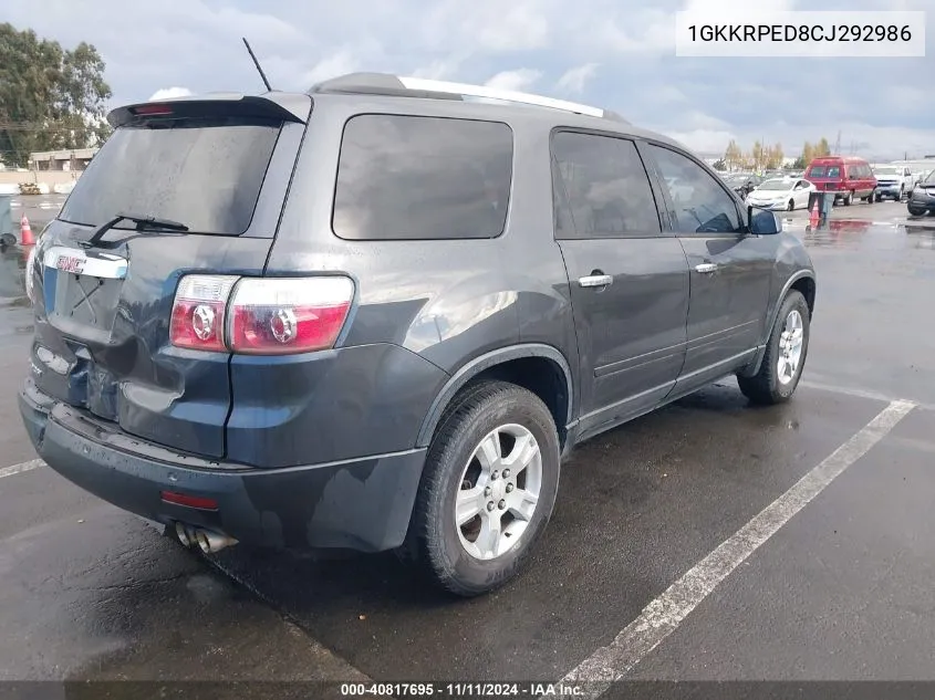 2012 GMC Acadia Sle VIN: 1GKKRPED8CJ292986 Lot: 40817695