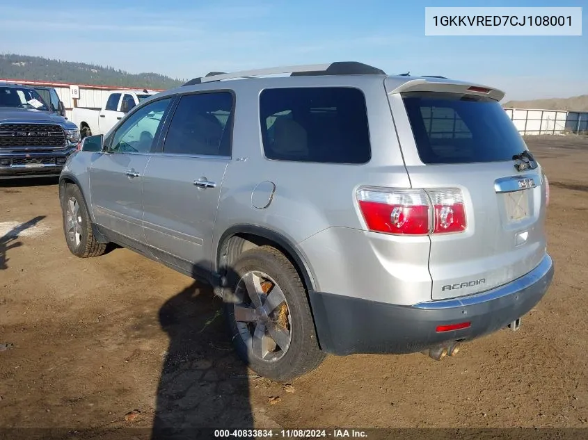 2012 GMC Acadia Slt-1 VIN: 1GKKVRED7CJ108001 Lot: 40833834