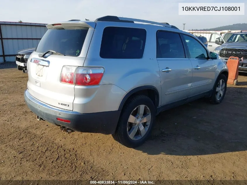 2012 GMC Acadia Slt-1 VIN: 1GKKVRED7CJ108001 Lot: 40833834