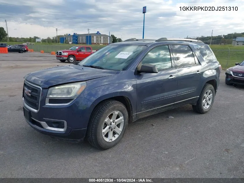 2013 GMC Acadia Sle-2 VIN: 1GKKRPKD2DJ251310 Lot: 40512938