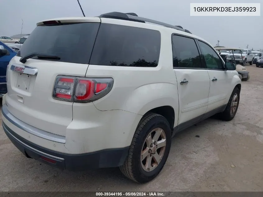 2014 GMC Acadia Sle-2 VIN: 1GKKRPKD3EJ359923 Lot: 39344195