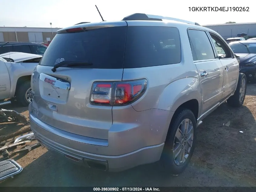 2014 GMC Acadia Denali VIN: 1GKKRTKD4EJ190262 Lot: 39830902