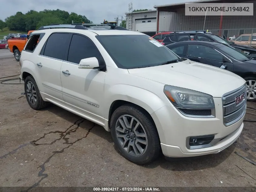 2014 GMC Acadia Denali VIN: 1GKKVTKD4EJ194842 Lot: 39924217