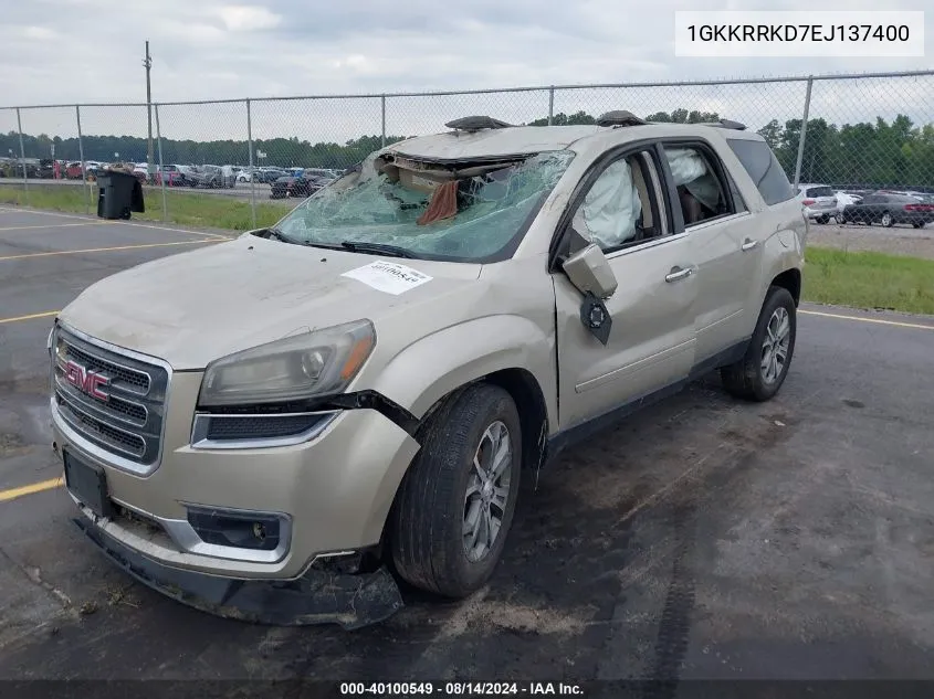 2014 GMC Acadia Slt-1 VIN: 1GKKRRKD7EJ137400 Lot: 40100549