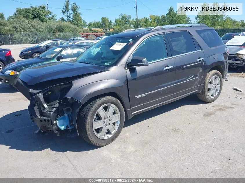 2014 GMC Acadia Denali VIN: 1GKKVTKD3EJ346058 Lot: 40158312