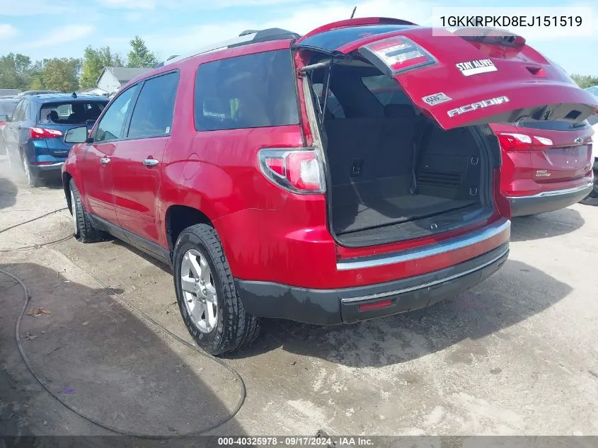 2014 GMC Acadia Sle-2 VIN: 1GKKRPKD8EJ151519 Lot: 40325978