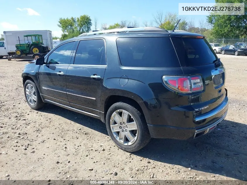 2014 GMC Acadia Denali VIN: 1GKKVTKD2EJ278738 Lot: 40384249