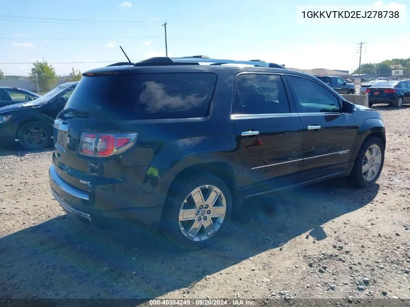 2014 GMC Acadia Denali VIN: 1GKKVTKD2EJ278738 Lot: 40384249