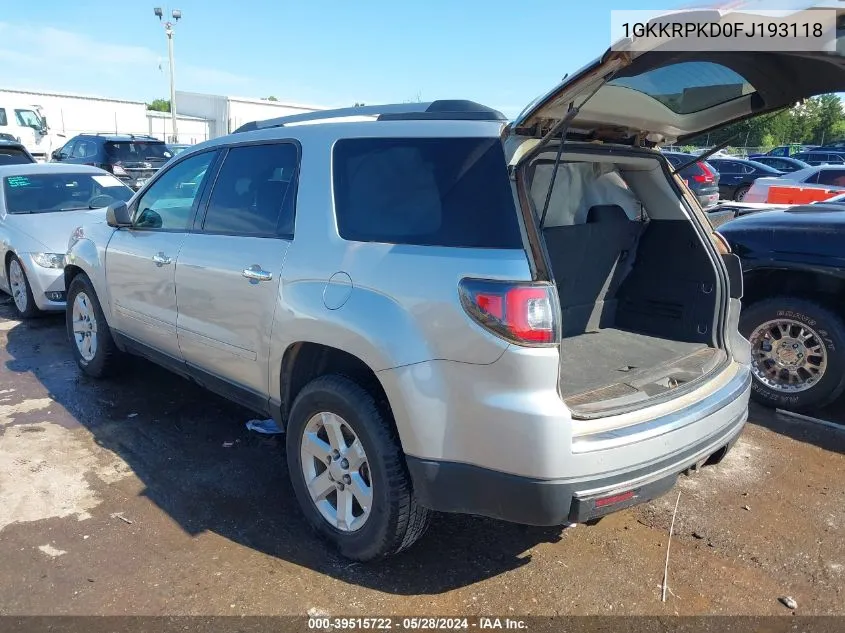 2015 GMC Acadia Sle-2 VIN: 1GKKRPKD0FJ193118 Lot: 39515722