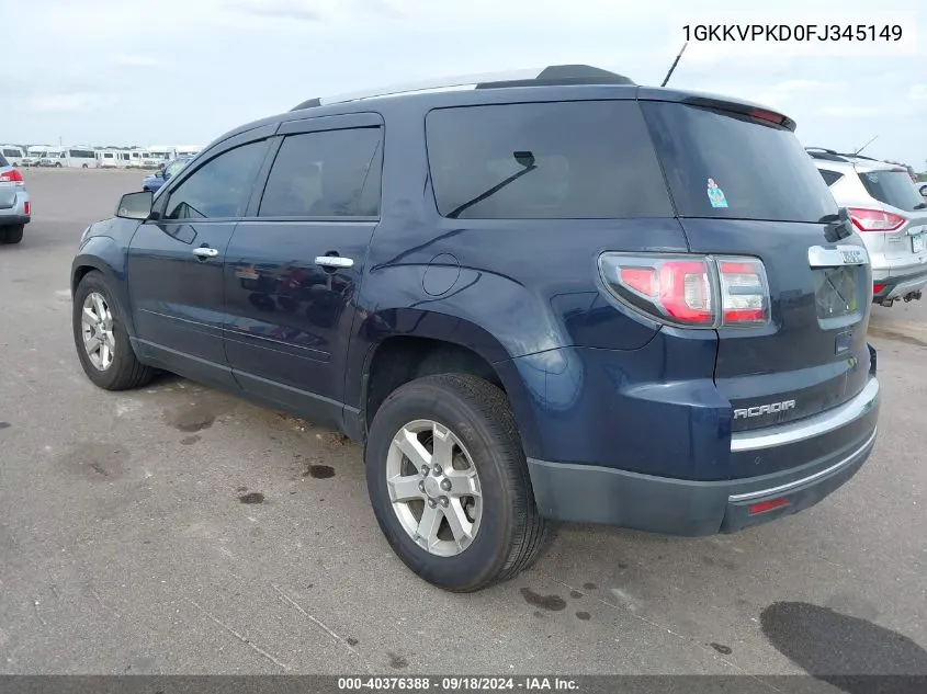 2015 GMC Acadia Sle-2 VIN: 1GKKVPKD0FJ345149 Lot: 40376388