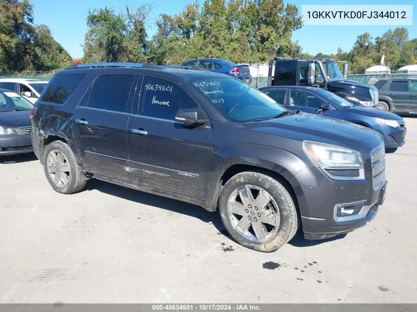 2015 GMC Acadia Denali VIN: 1GKKVTKD0FJ344012 Lot: 40634601