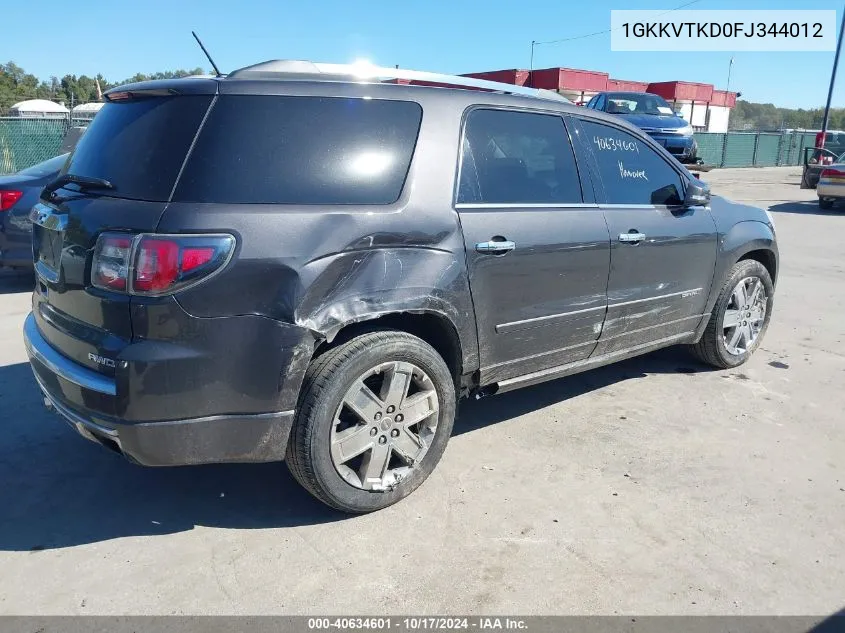 2015 GMC Acadia Denali VIN: 1GKKVTKD0FJ344012 Lot: 40634601