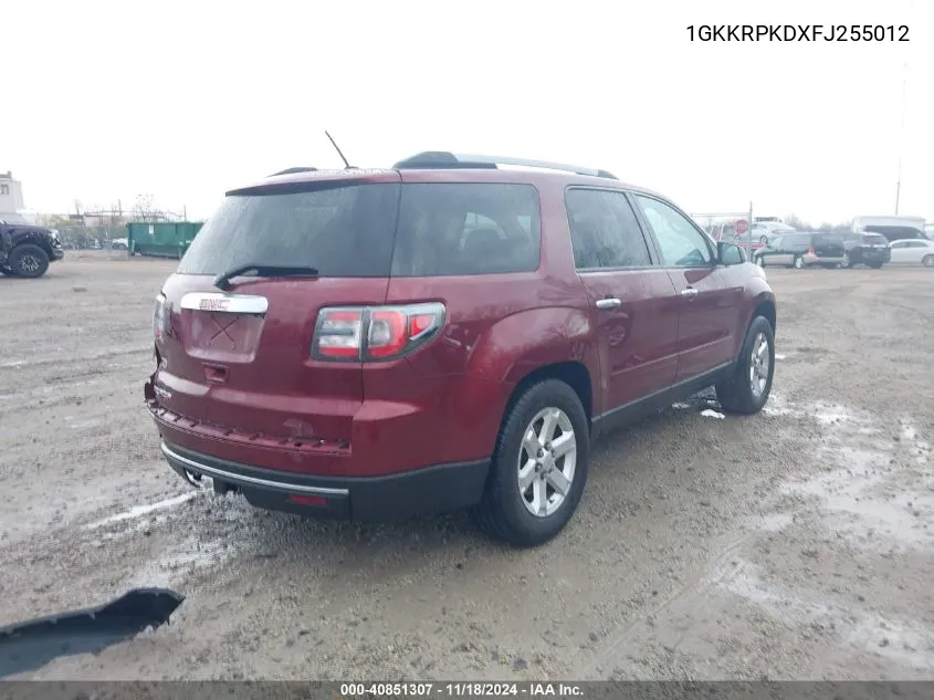 2015 GMC Acadia Sle-2 VIN: 1GKKRPKDXFJ255012 Lot: 40851307