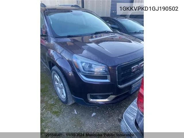 2016 GMC Acadia Sle VIN: 1GKKVPKD1GJ190502 Lot: 20184641