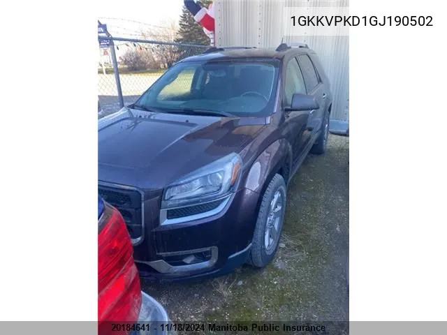 2016 GMC Acadia Sle VIN: 1GKKVPKD1GJ190502 Lot: 20184641