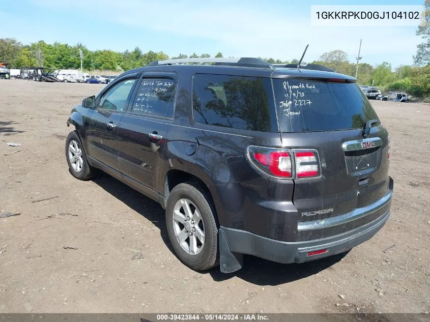 2016 GMC Acadia Sle-2 VIN: 1GKKRPKD0GJ104102 Lot: 39423844