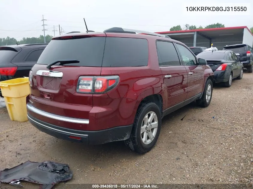 2016 GMC Acadia Sle-2 VIN: 1GKKRPKD8GJ315550 Lot: 39436015