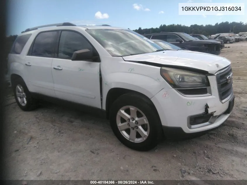 2016 GMC Acadia Sle-2 VIN: 1GKKVPKD1GJ316034 Lot: 40184366