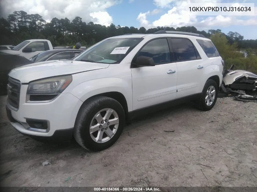 2016 GMC Acadia Sle-2 VIN: 1GKKVPKD1GJ316034 Lot: 40184366