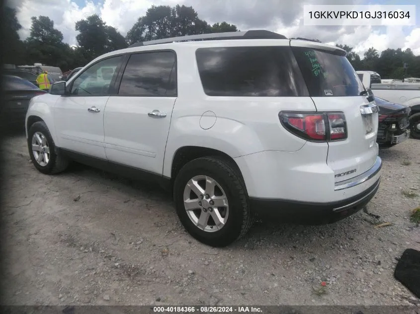 2016 GMC Acadia Sle-2 VIN: 1GKKVPKD1GJ316034 Lot: 40184366