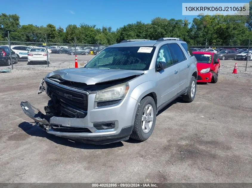 2016 GMC Acadia Sle-2 VIN: 1GKKRPKD6GJ210635 Lot: 40252895