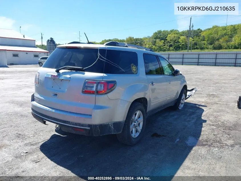 2016 GMC Acadia Sle-2 VIN: 1GKKRPKD6GJ210635 Lot: 40252895