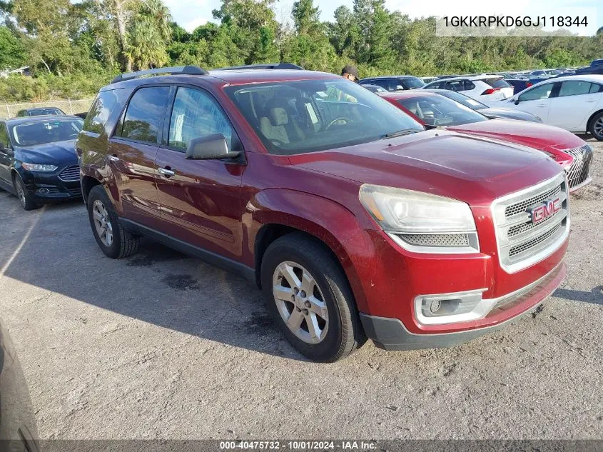 2016 GMC Acadia Sle-2 VIN: 1GKKRPKD6GJ118344 Lot: 40475732