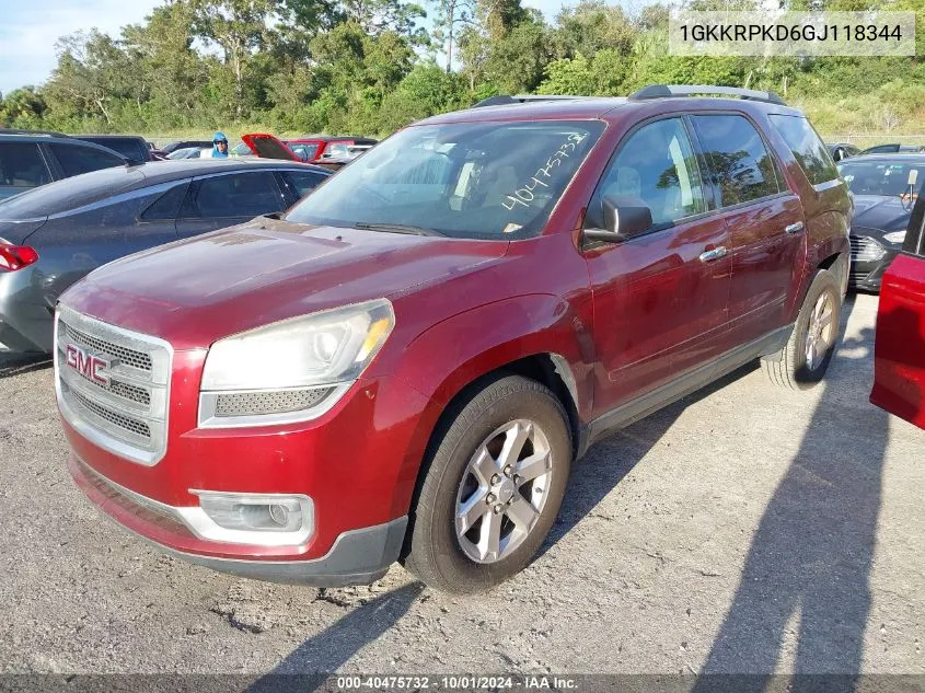 2016 GMC Acadia Sle-2 VIN: 1GKKRPKD6GJ118344 Lot: 40475732