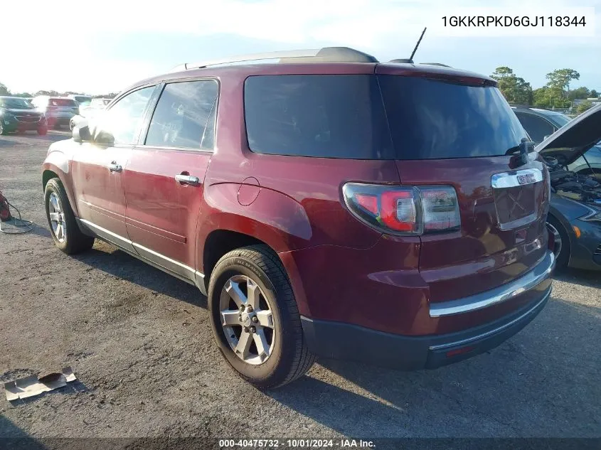 2016 GMC Acadia Sle-2 VIN: 1GKKRPKD6GJ118344 Lot: 40475732