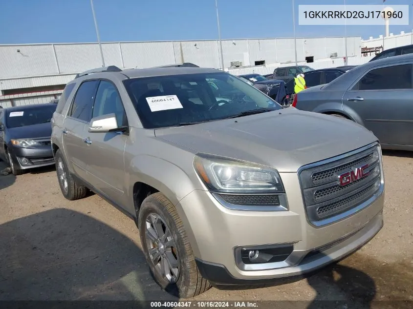 1GKKRRKD2GJ171960 2016 GMC Acadia Slt-1