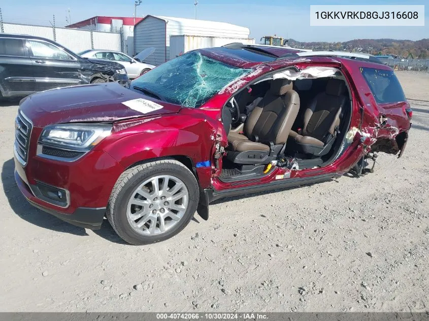 2016 GMC Acadia Slt-1 VIN: 1GKKVRKD8GJ316608 Lot: 40742066