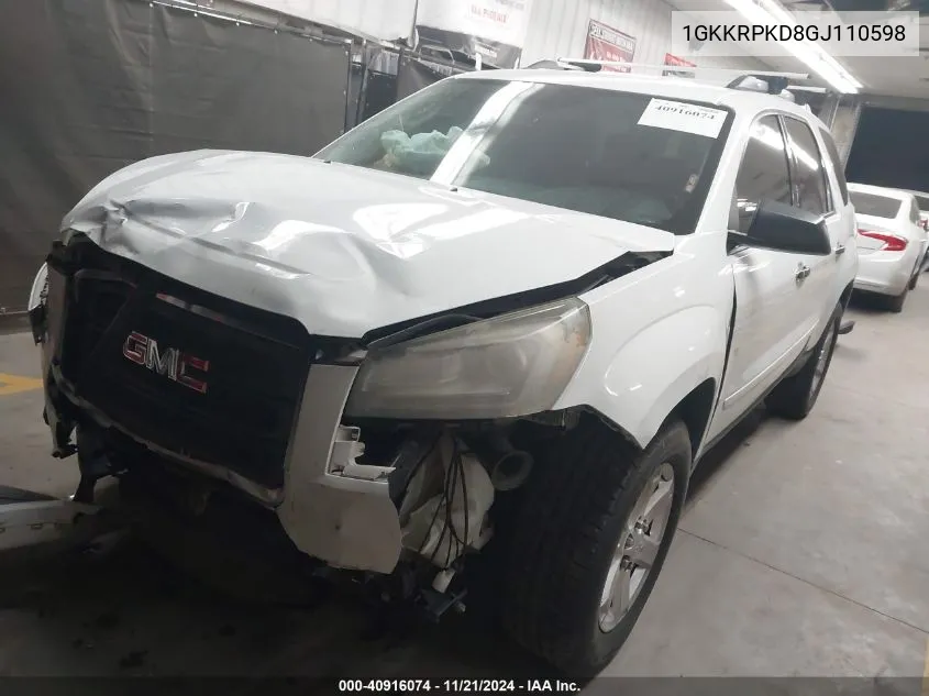 2016 GMC Acadia Sle-2 VIN: 1GKKRPKD8GJ110598 Lot: 40916074