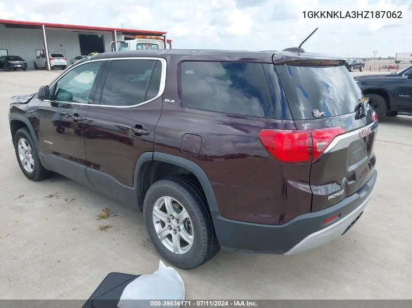 2017 GMC Acadia Sle-1 VIN: 1GKKNKLA3HZ187062 Lot: 39836171