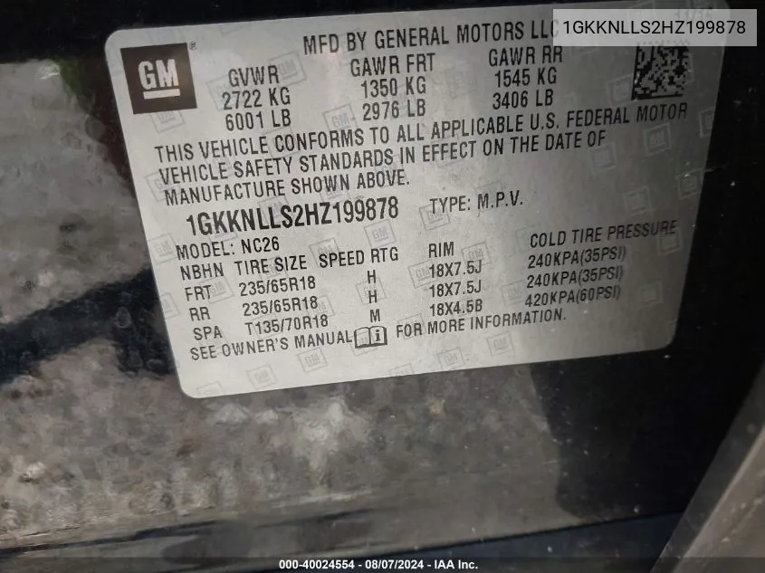 1GKKNLLS2HZ199878 2017 GMC Acadia Sle-2