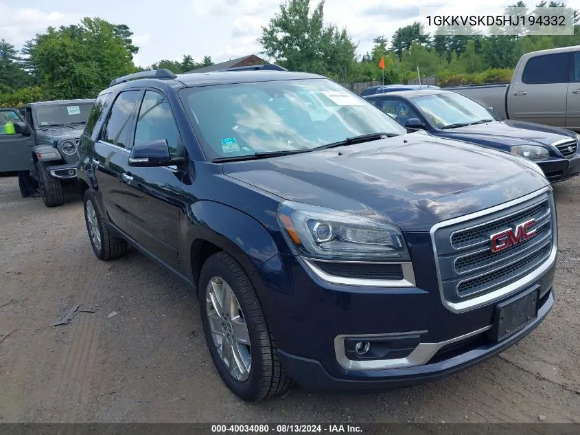 2017 GMC Acadia Limited VIN: 1GKKVSKD5HJ194332 Lot: 40034080