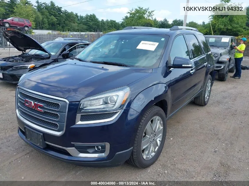 2017 GMC Acadia Limited VIN: 1GKKVSKD5HJ194332 Lot: 40034080