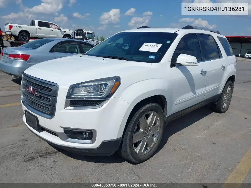 2017 GMC Acadia Limited VIN: 1GKKRSKD4HJ136281 Lot: 40353750