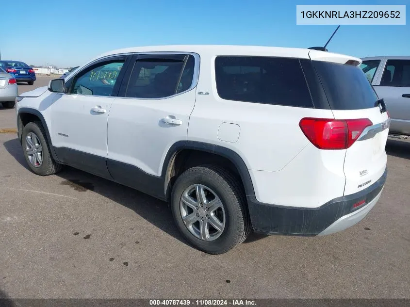 2017 GMC Acadia Sle-1 VIN: 1GKKNRLA3HZ209652 Lot: 40787439