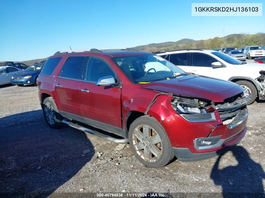 2017 GMC Acadia Limited Slt-2 VIN: 1GKKRSKD2HJ136103 Lot: 40794838