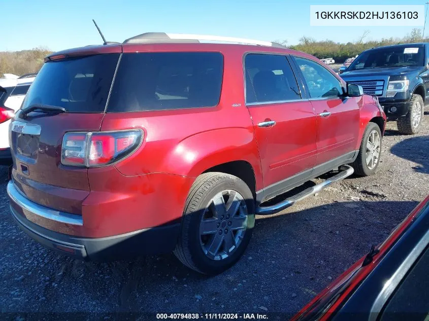 2017 GMC Acadia Limited Slt-2 VIN: 1GKKRSKD2HJ136103 Lot: 40794838