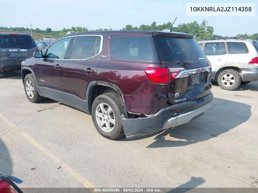 2018 GMC Acadia Sle-1 VIN: 1GKKNRLA2JZ114358 Lot: 40009290