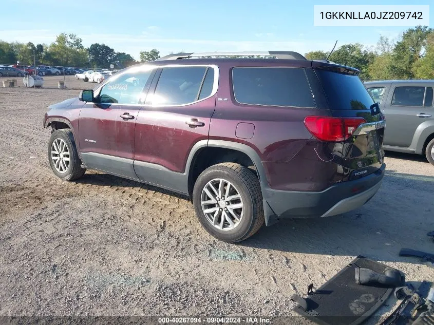 2018 GMC Acadia Sle-2 VIN: 1GKKNLLA0JZ209742 Lot: 40267094