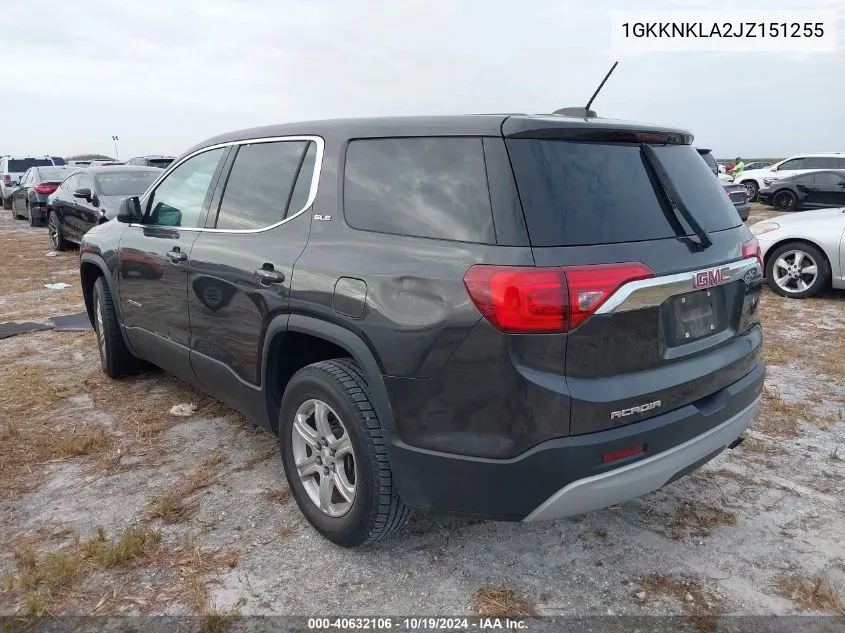 2018 GMC Acadia Sle VIN: 1GKKNKLA2JZ151255 Lot: 40632106