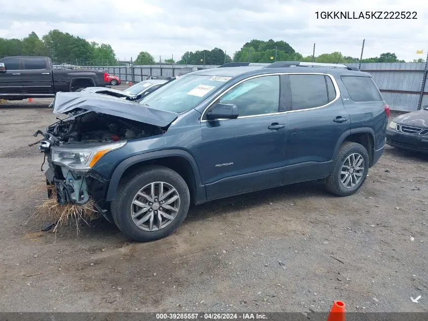 2019 GMC Acadia Sle-2 VIN: 1GKKNLLA5KZ222522 Lot: 39285557