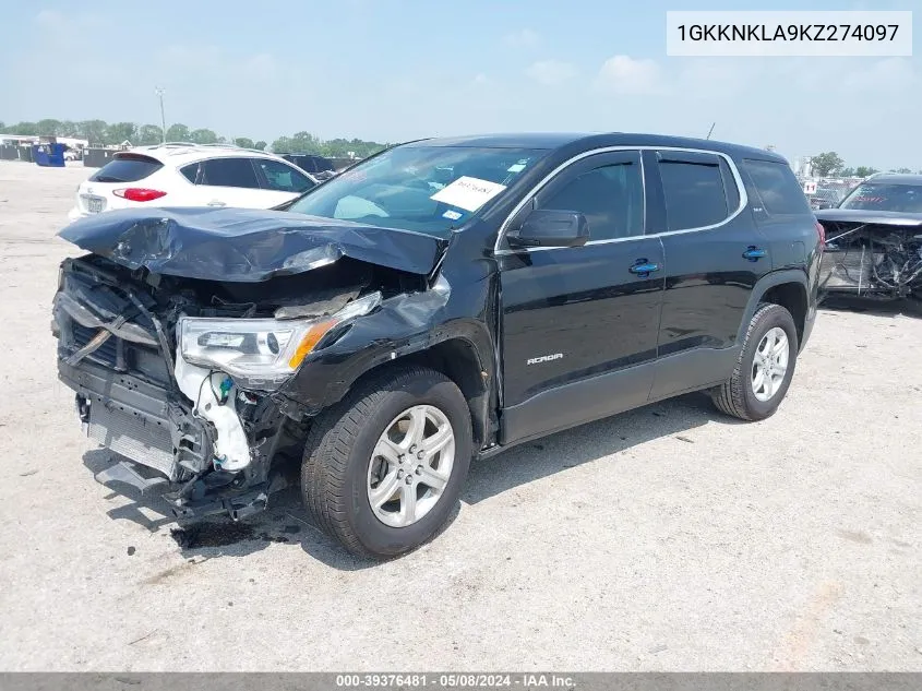 2019 GMC Acadia Sle-1 VIN: 1GKKNKLA9KZ274097 Lot: 39376481