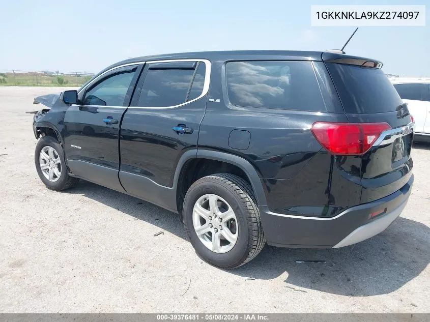 2019 GMC Acadia Sle-1 VIN: 1GKKNKLA9KZ274097 Lot: 39376481