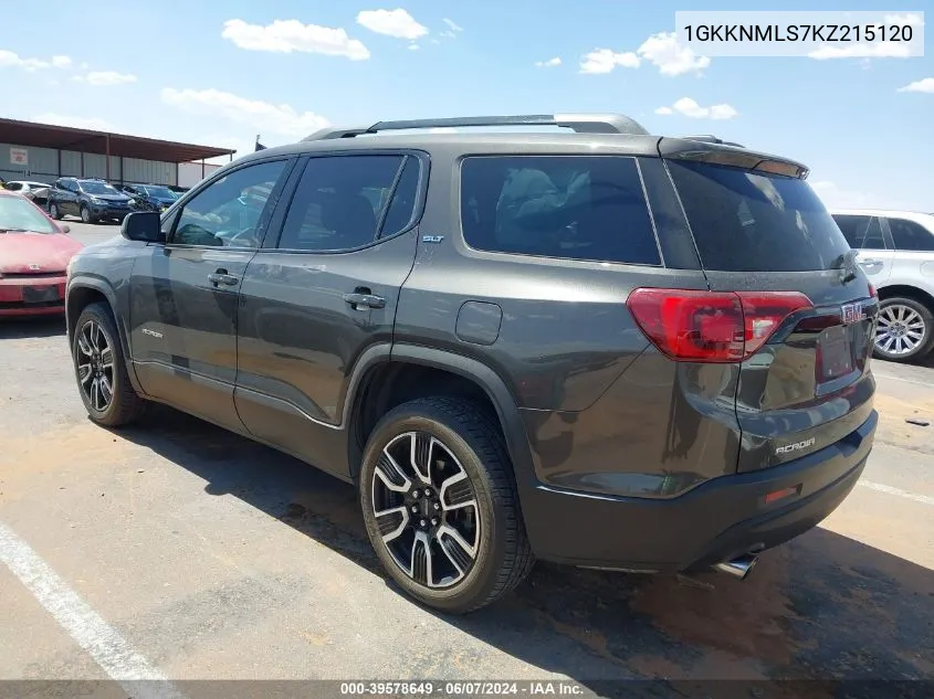 2019 GMC Acadia Slt-1 VIN: 1GKKNMLS7KZ215120 Lot: 39578649