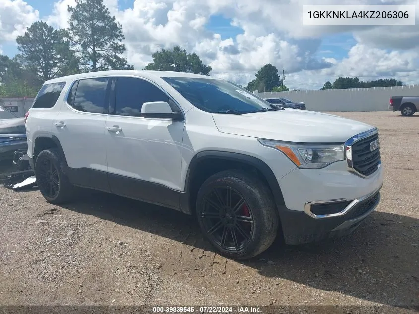 2019 GMC Acadia Sle-1 VIN: 1GKKNKLA4KZ206306 Lot: 39839545